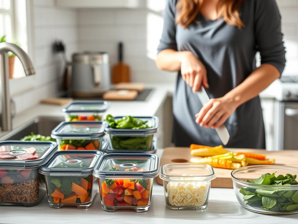 Person meal prepping as part of productive Sunday routine