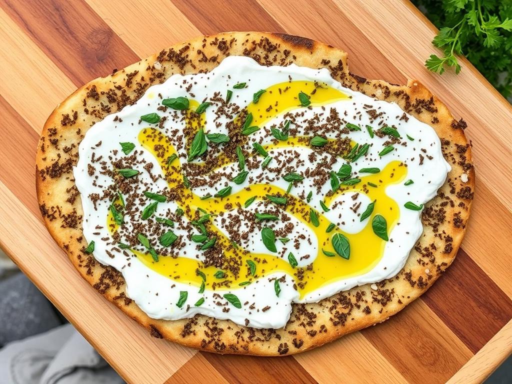 Rustic flatbread with za'atar and herbed ricotta for Boho Backyard Dinner