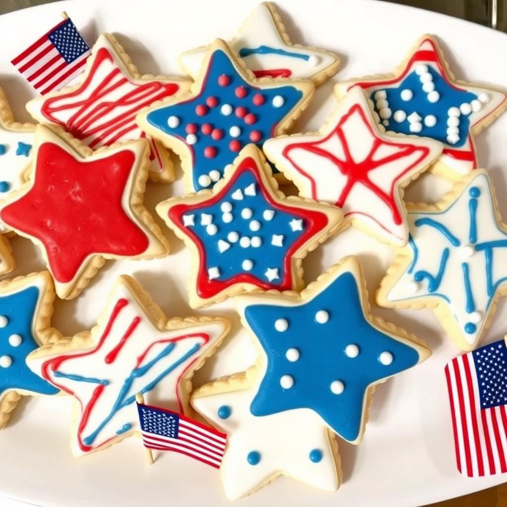 Star-shaped sugar cookies with patriotic icing for 4th of July