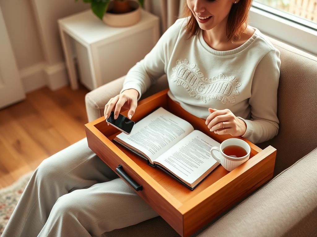 Person implementing digital detox by placing phone in a drawer and engaging in reading a physical book