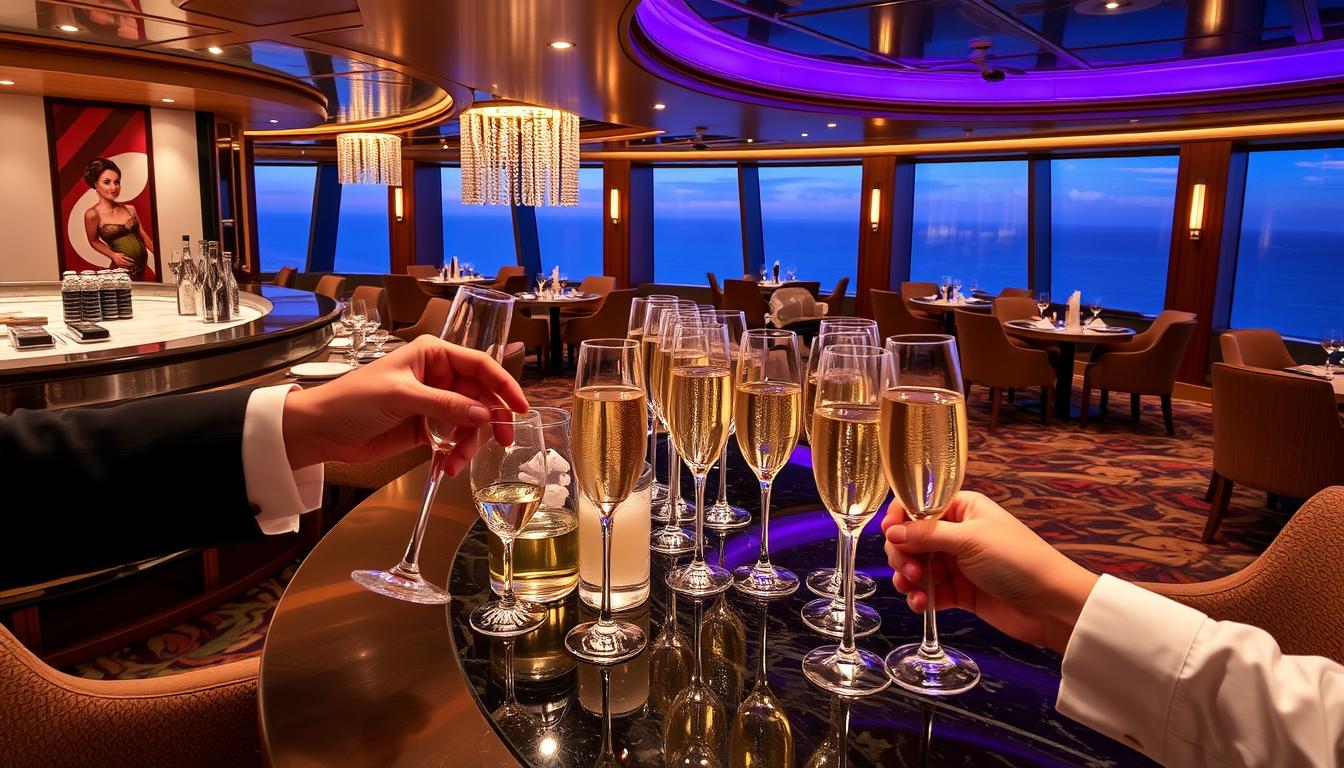 MSC Cruises' Champagne Bar with elegant setting and ocean views MSC Cruises' Champagne Bar with elegant setting and ocean views