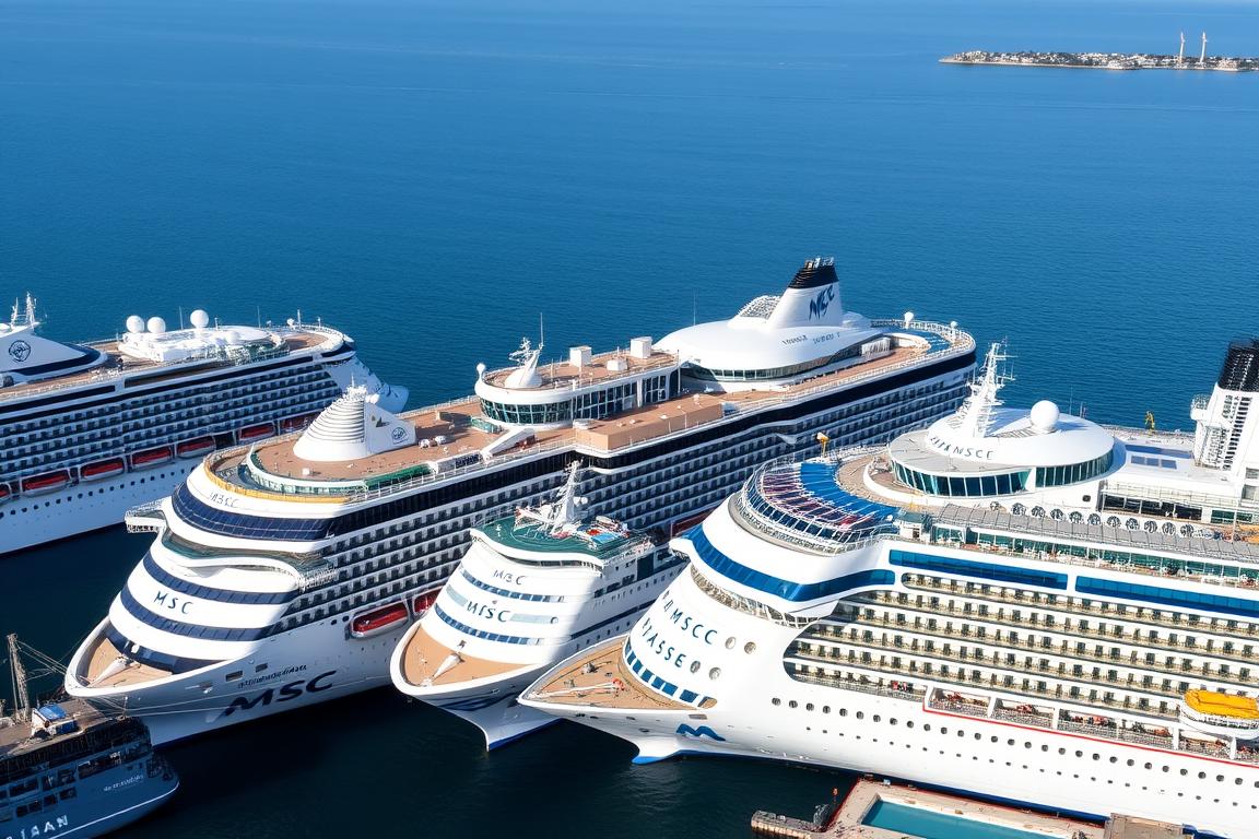 MSC Cruises fleet lineup showing multiple ships from the MSC Cruise Lines and Itineraries program