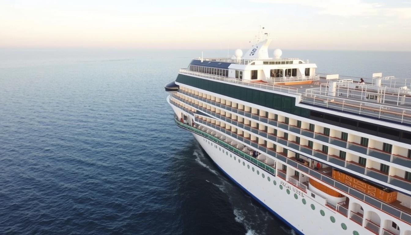 Regal Princess cruise ship with its distinctive SeaWalk feature visible sailing from Galveston