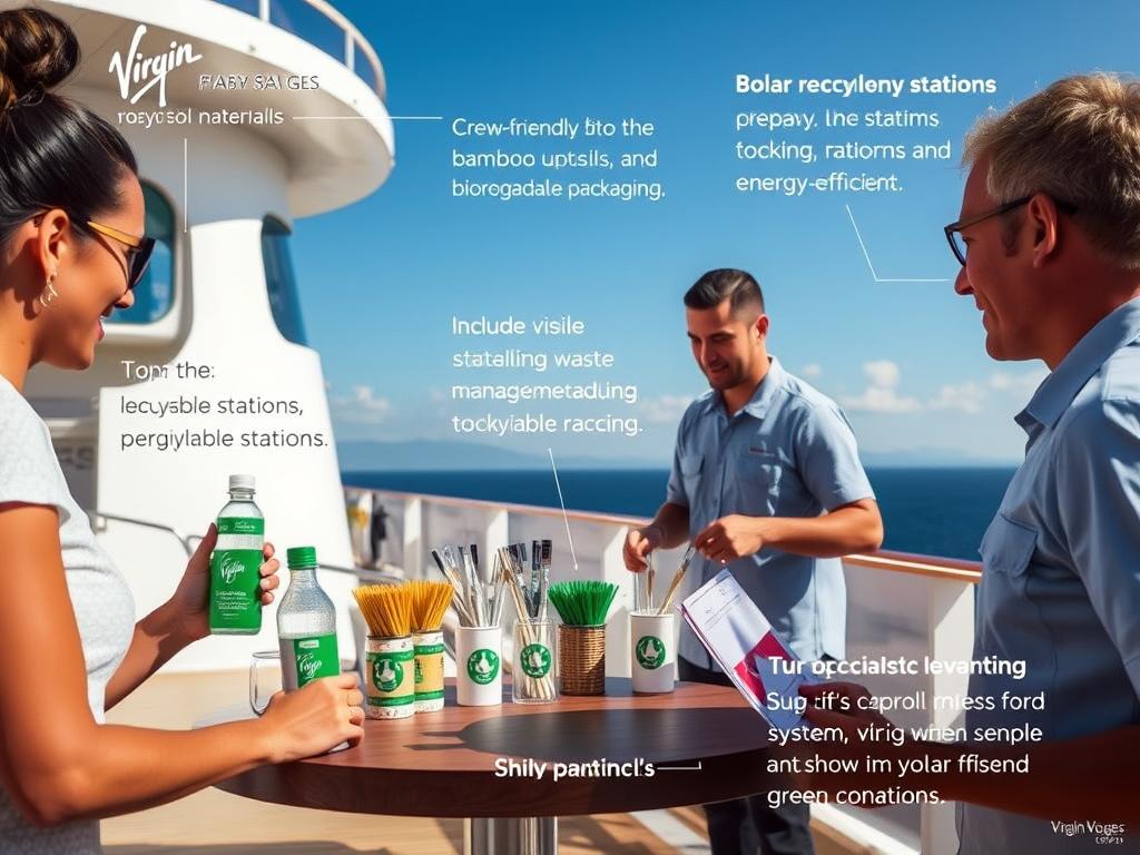 Sustainable practices on Virgin Voyages with crew members using eco-friendly materials and reusable items