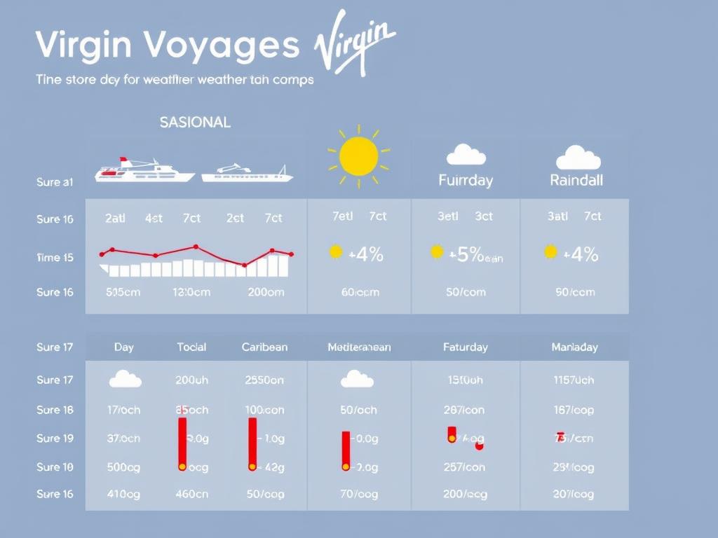 Weather comparison chart showing optimal seasons for different Virgin Voyages destinations