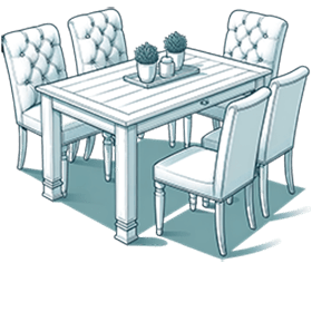 Illustration of a dining table and chairs used in the junk removal service of The Junk Ninjas in Portsmouth and Chesapeake, VA.
