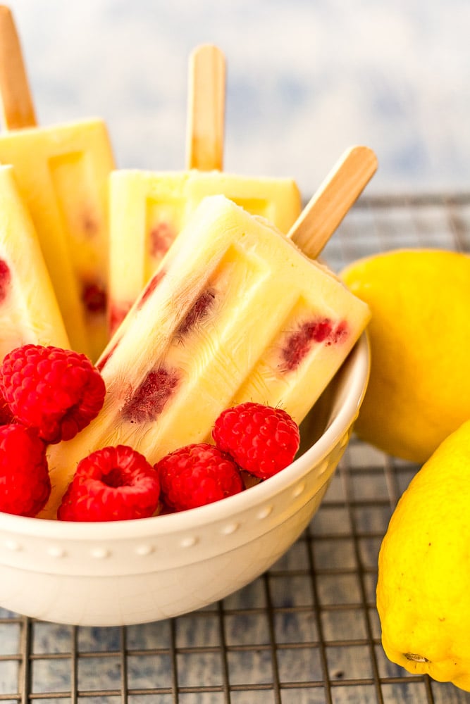 Keto Lemon Cream Raspberry Popsicles