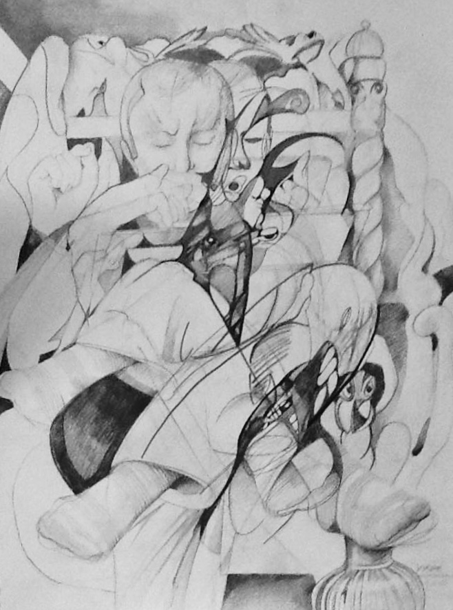 The Writer 93x72cm Graphite and Ink