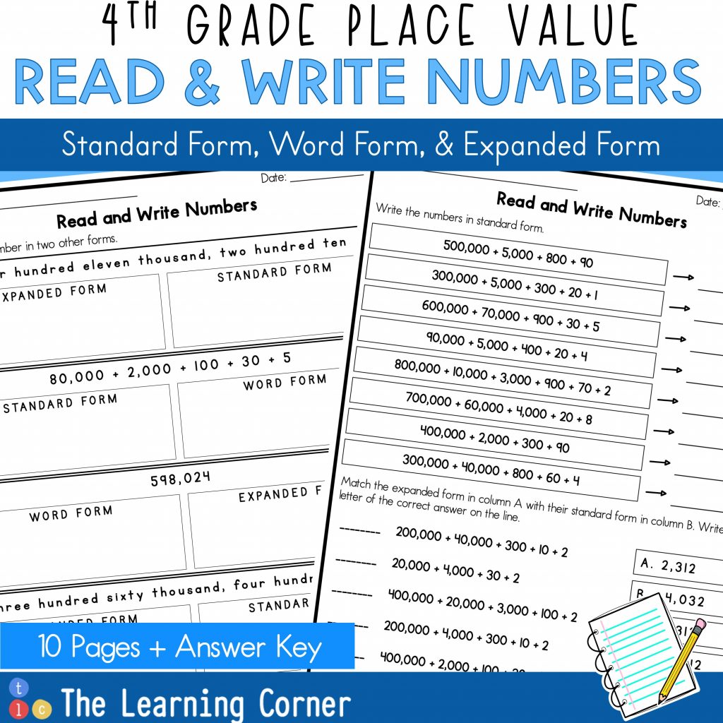 Standard form expanded form and word form worksheets