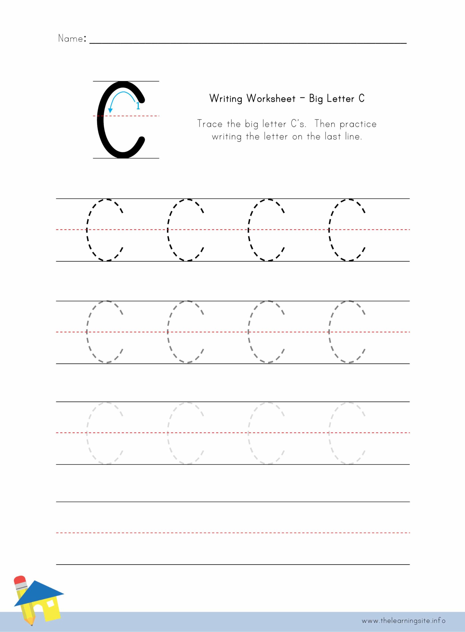 big letter c writing worksheet the learning site