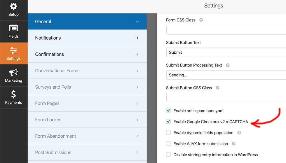 enable Google Checkbox recaptcha