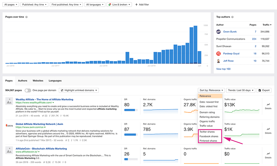 Ahrefs Content Explorer Affiliate Marketing result