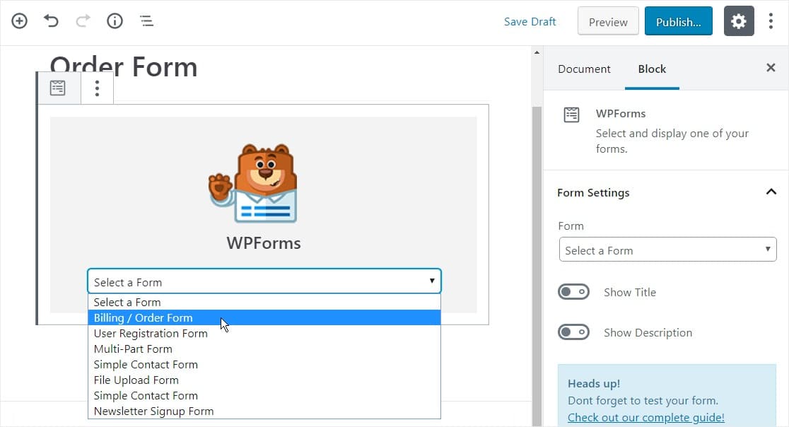 select your form