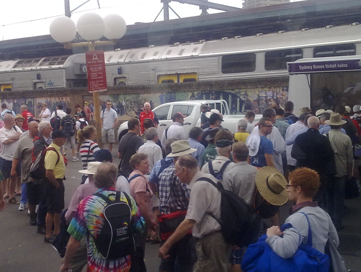 Queues for the public transport to the cricket in Sydney