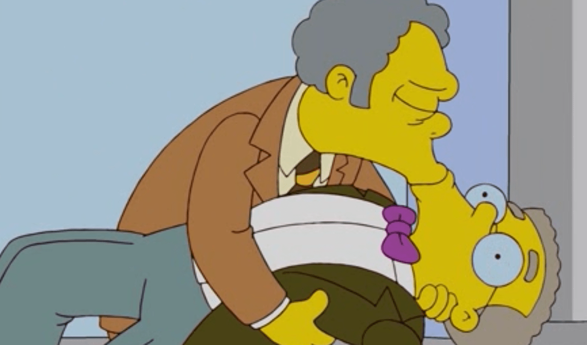 Moe and Smithers kissing on The Simpsons