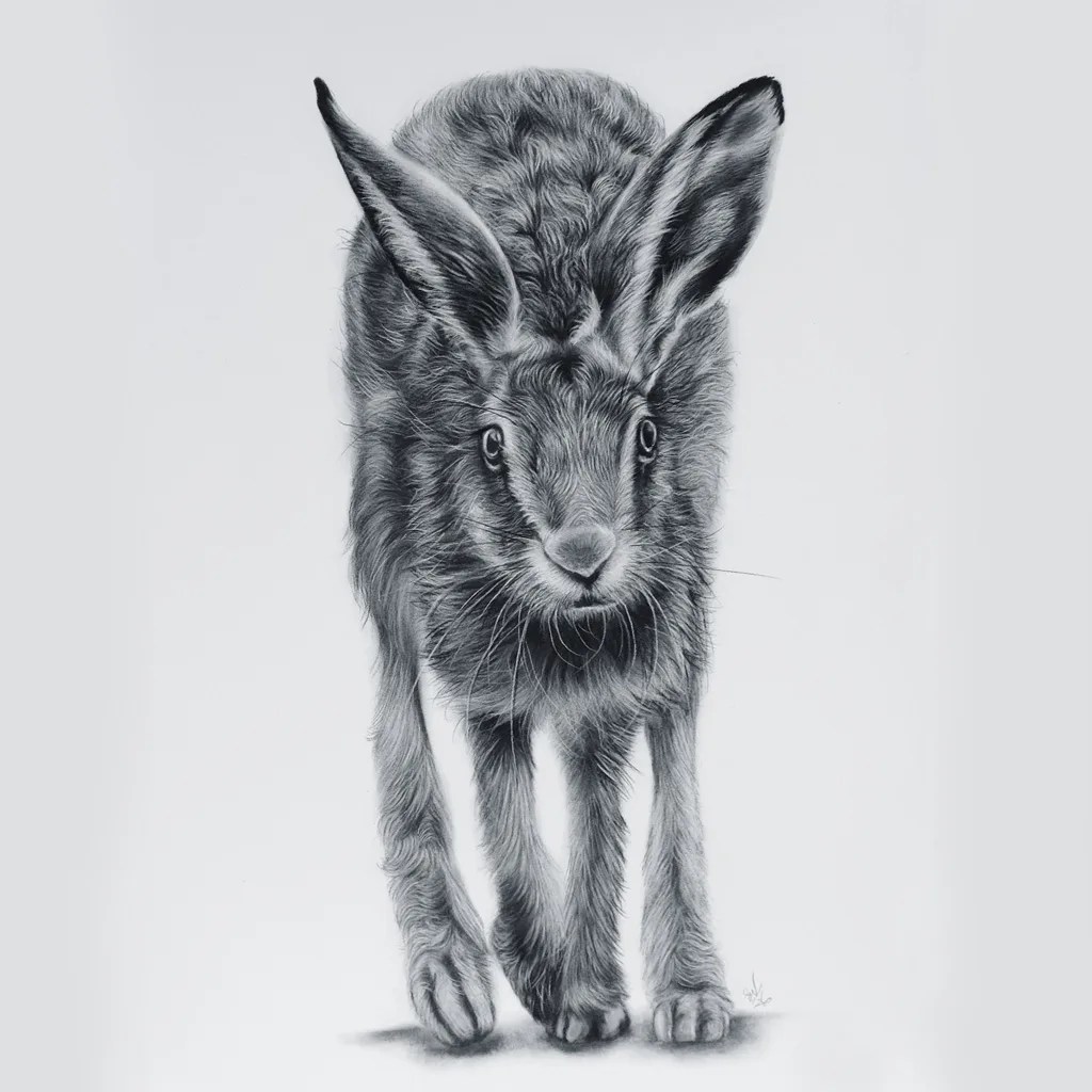 Head On – Original Charcoal Hare Drawing