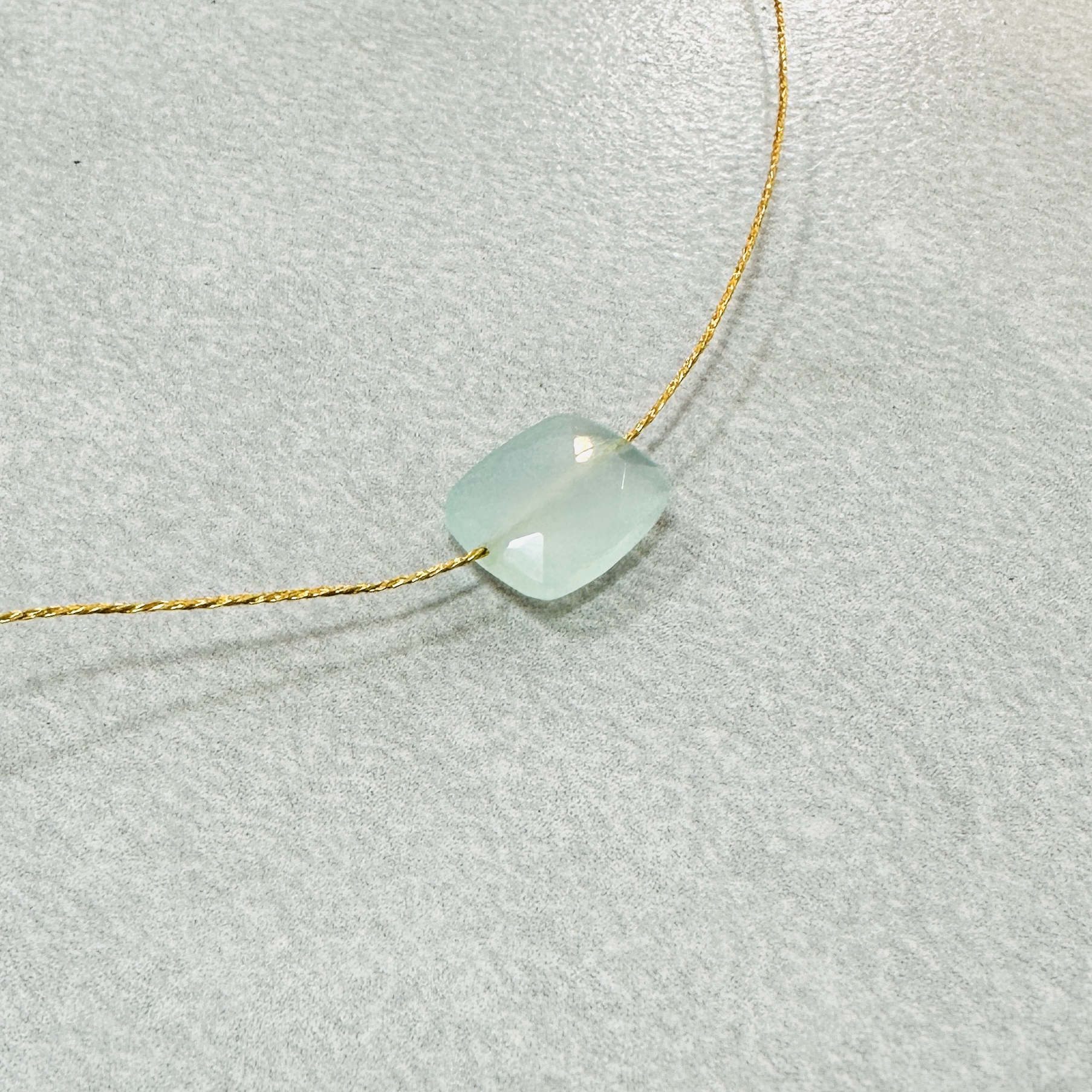 Aqua Chalcedony Chiclet Necklace on Gold Sari Cord - The Makery