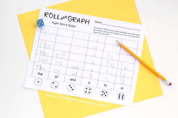roll and graph sight word game the many little joys