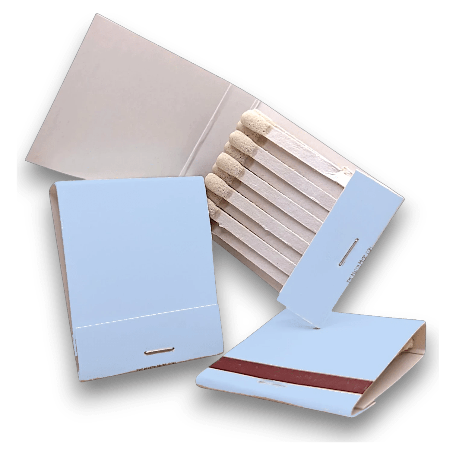 three fancy plain blue matchbooks - blank matchbooks in blue