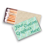 promotional printed custom match boxes with design that says "your custom graphics here"