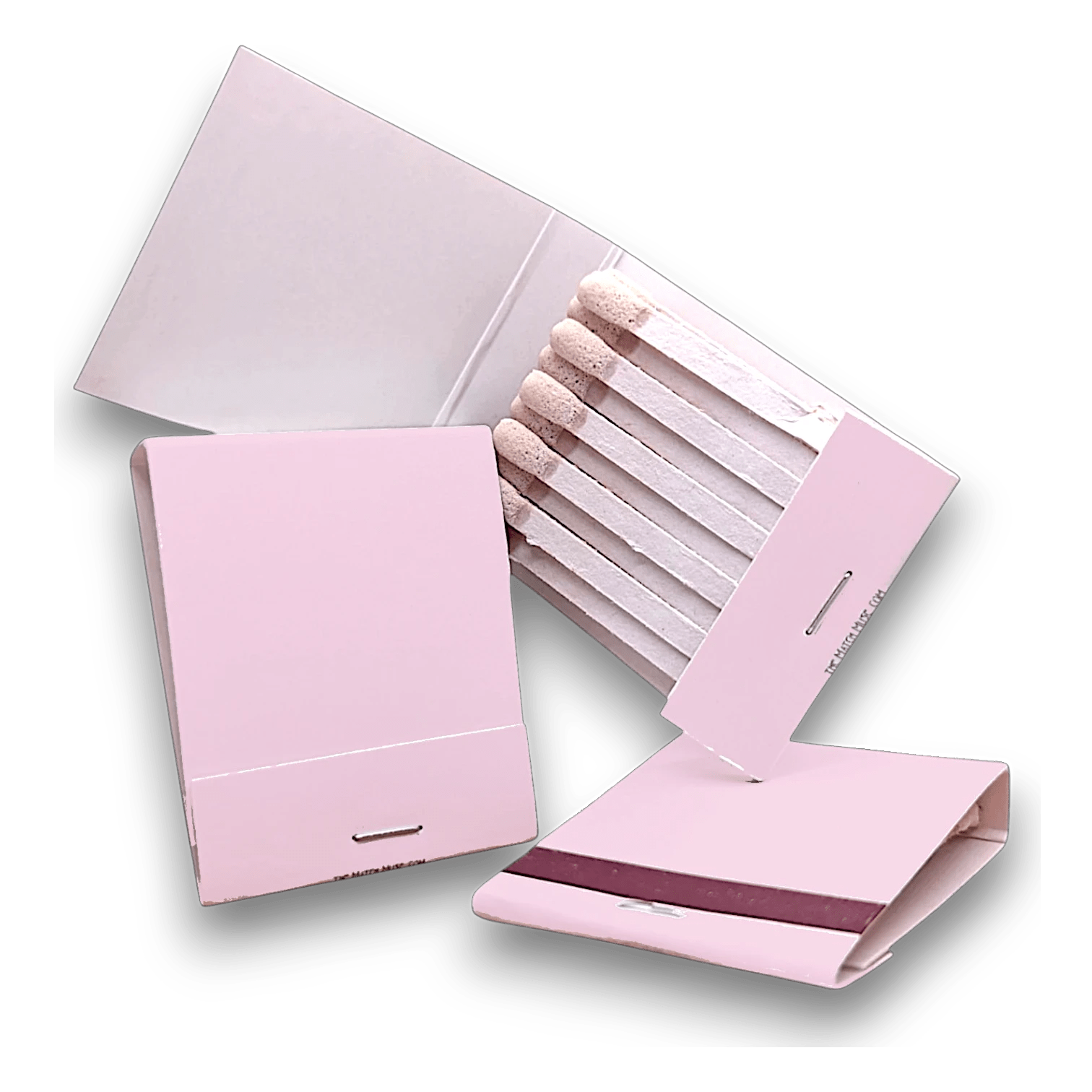 three fancy plain pink matchbooks - blank matchbooks in pink