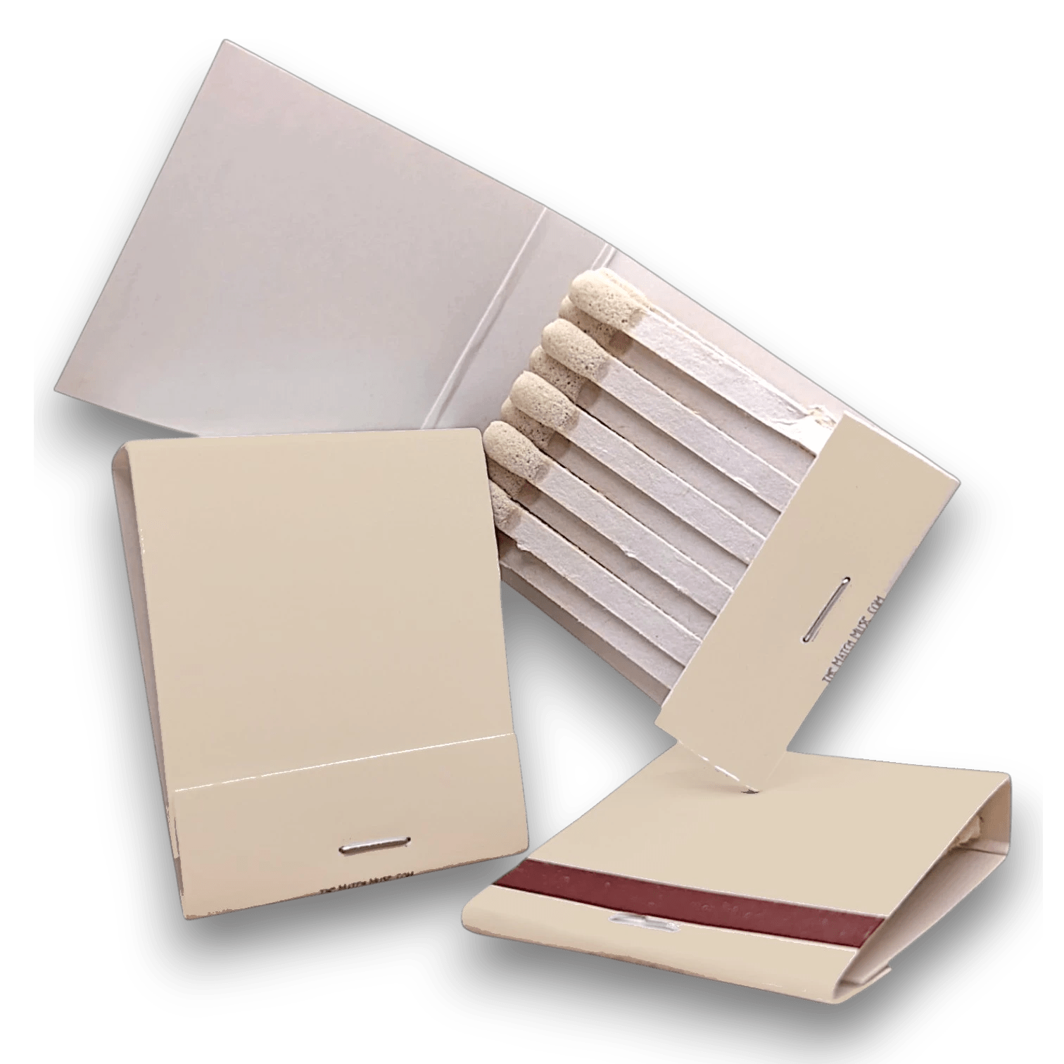 three fancy plain TAN matchbooks - blank matchbooks in TAN