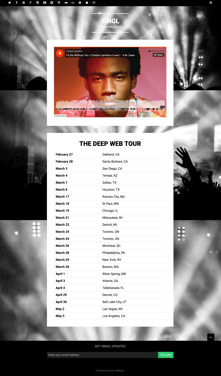 Schermafbeelding van het thema Singl