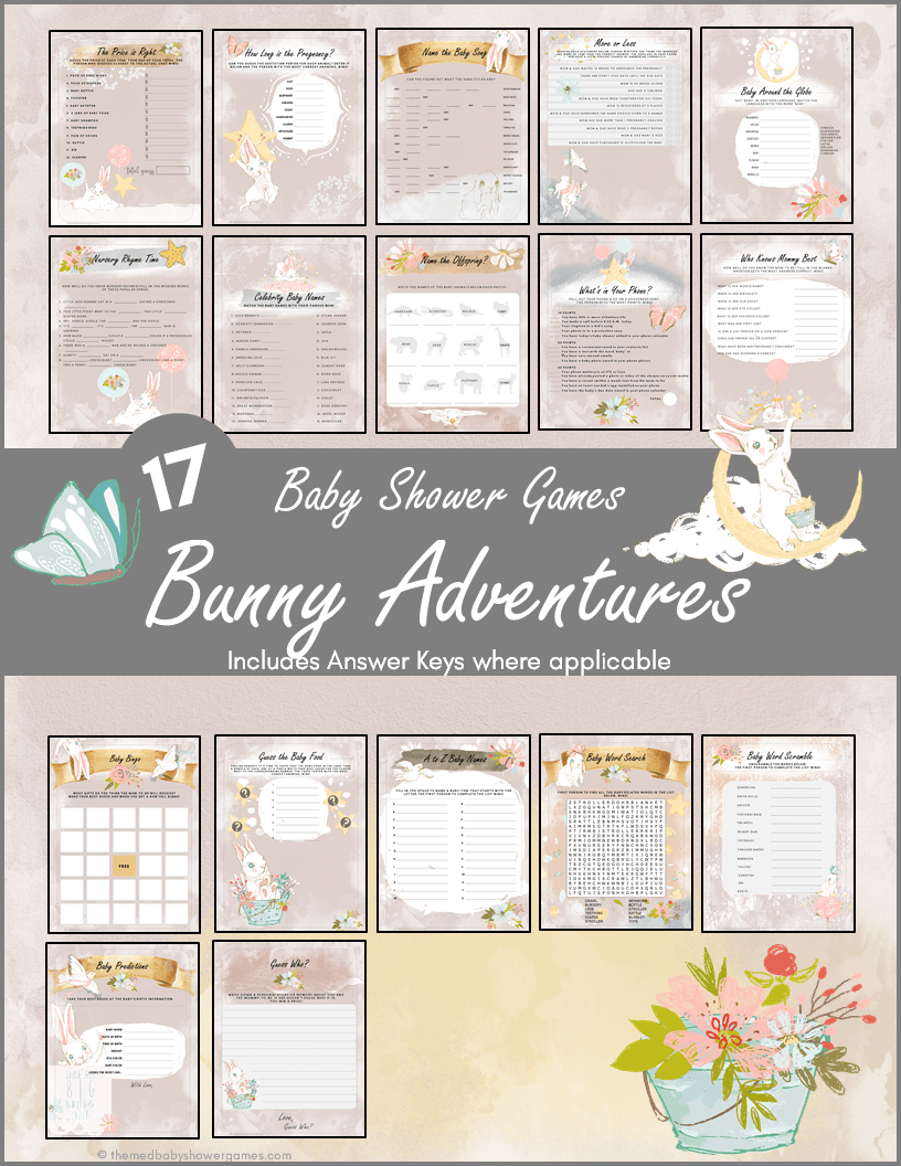 Bunny Adventures Baby Shower Games Bundle