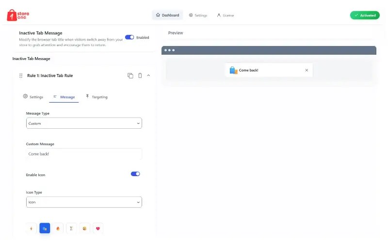 Store One Inactive Tab Message Dashboard Screenshot 2