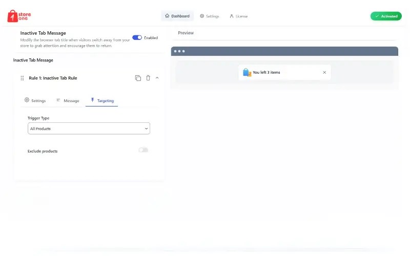 Store One Inactive Tab Message Dashboard Screenshot 4