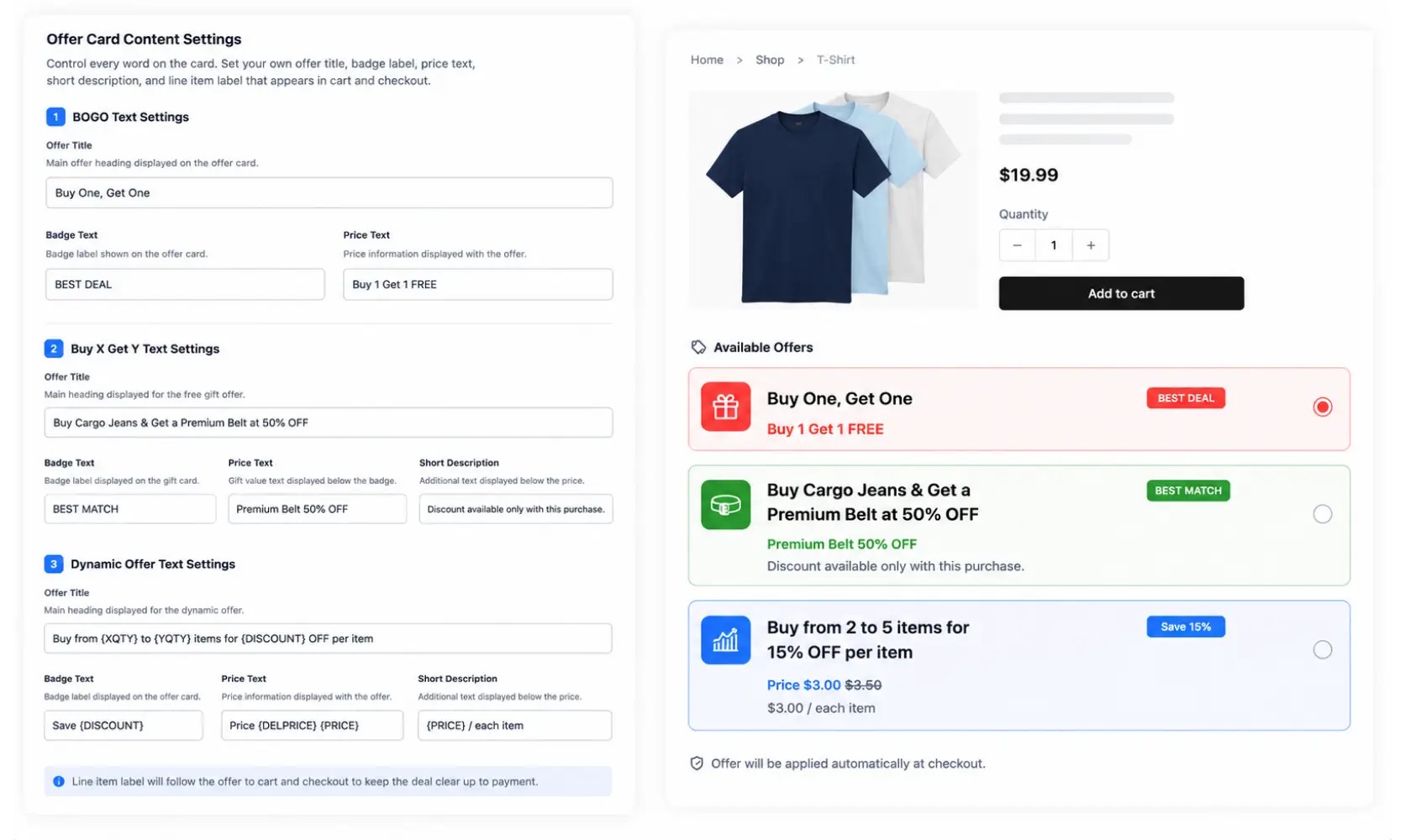 Custom text options for Offers