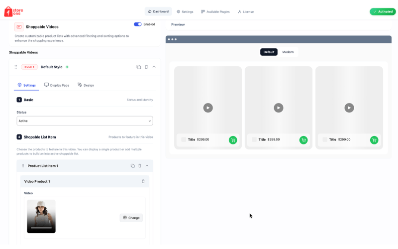 Shoppable videos Dashboard 1