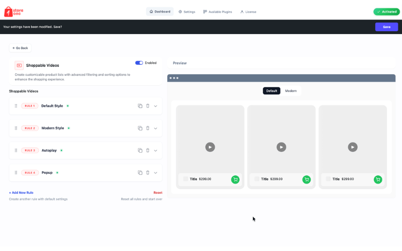 Shoppable videos Dashboard 4