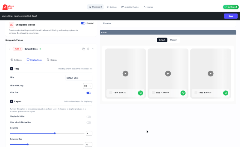 Shoppable videos Dashboard 2