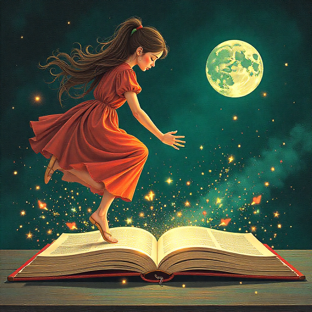 Best Magical Realism books - girl standing on book with moon in background