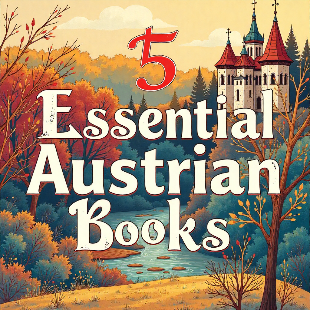 5 Essential Austrian Books graphic with castle background