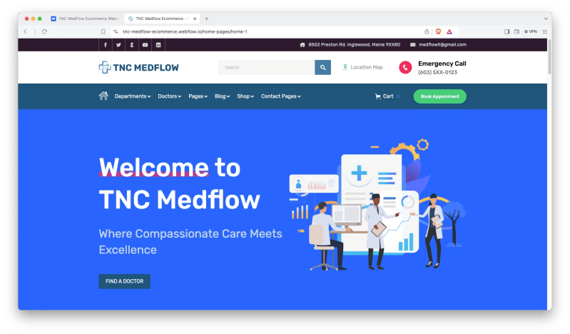 Tnc Medflow Ecommerce Website Page Template For Webflow - Desktop City Designs for Desktop