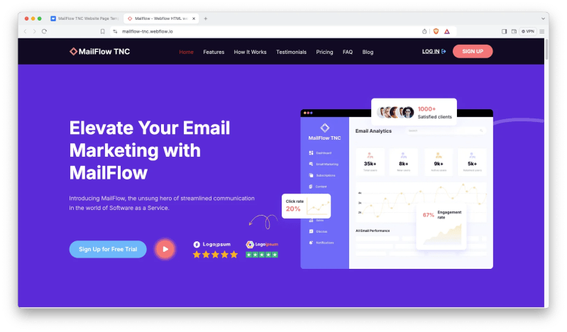 Mailflow Tnc Saas Html5 Responsive Website Template - Mobile Dark Designs for Desktop