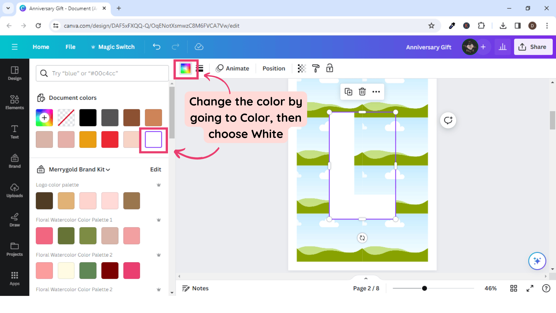 Change letter color to white