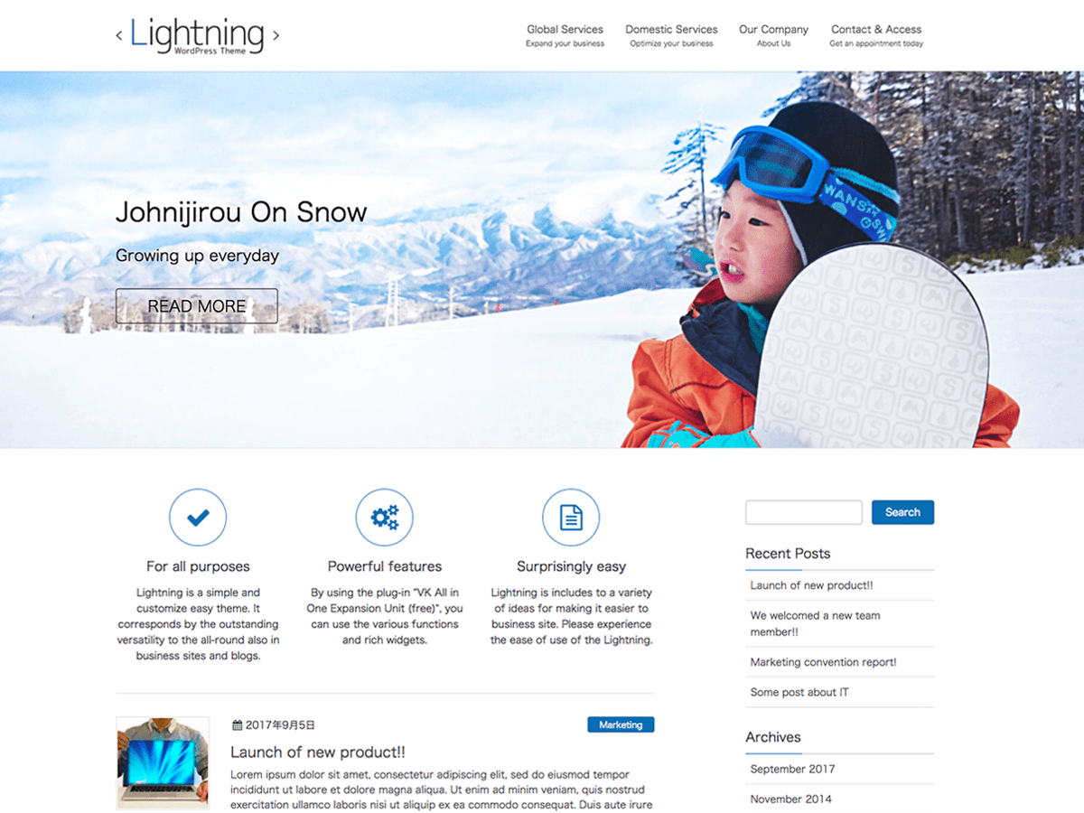 Lightning WordPress theme preview