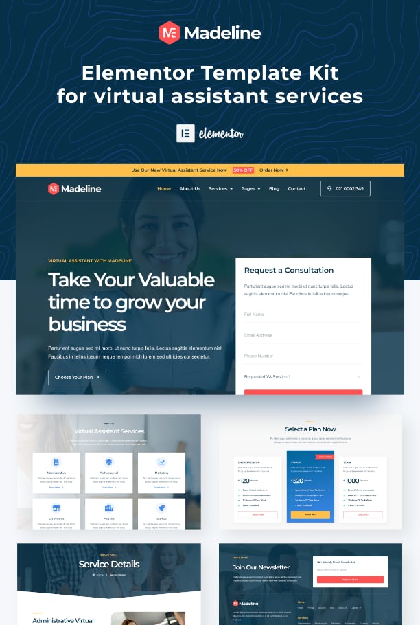 Virtual assistant Elementor template