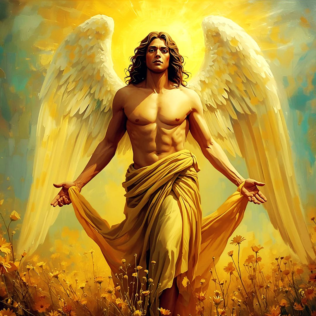 A serene golden-light depiction of Archangel Hamaliel, the angel of forgiveness and balance, radiating calm energy and guiding emotional healing through compassion and understanding.