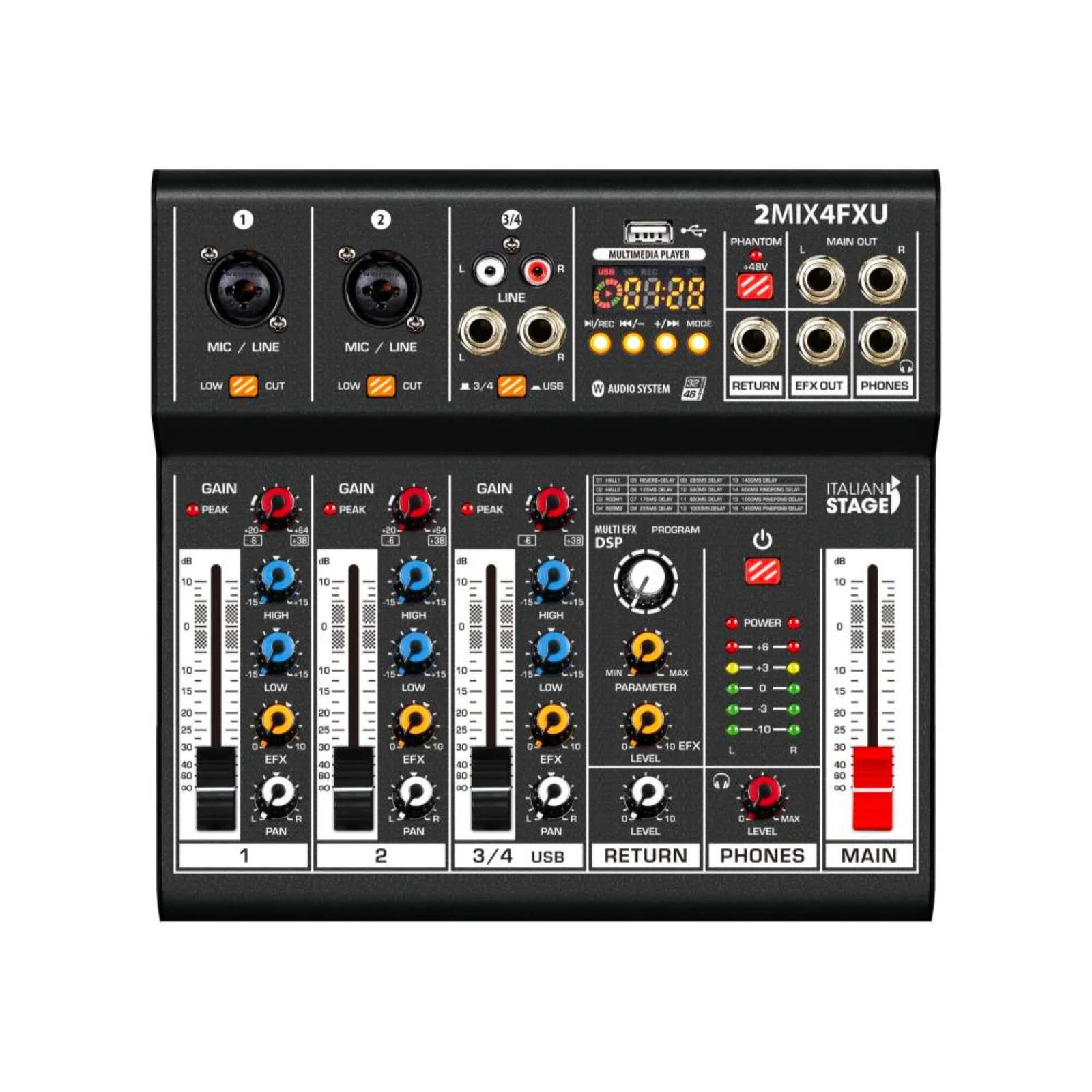 Alternative view of Italian Stage 2MIX4FX4 (effects and build in Bluetooth Audio)