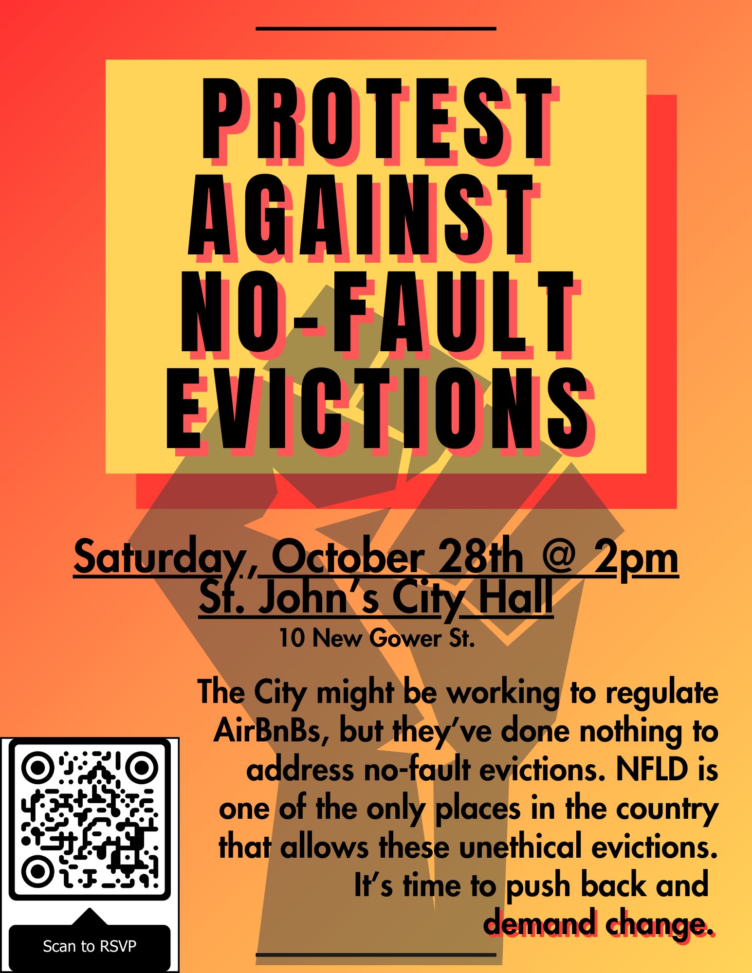 Protest against no-fault evictions poster
