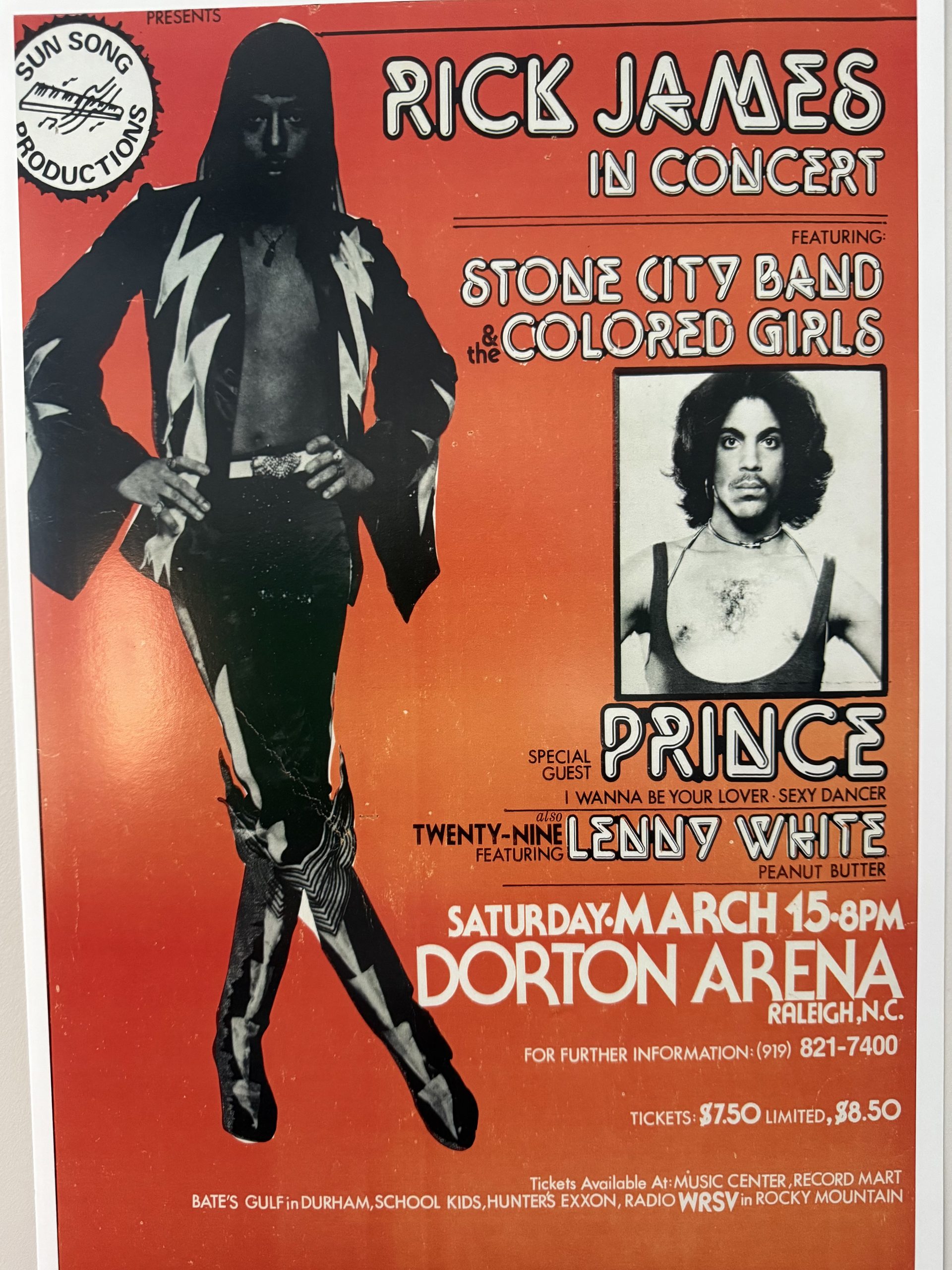 1980 Rick James concert poster with special guest Prince, Dorton Arena, Raleigh, N.C., March 15.