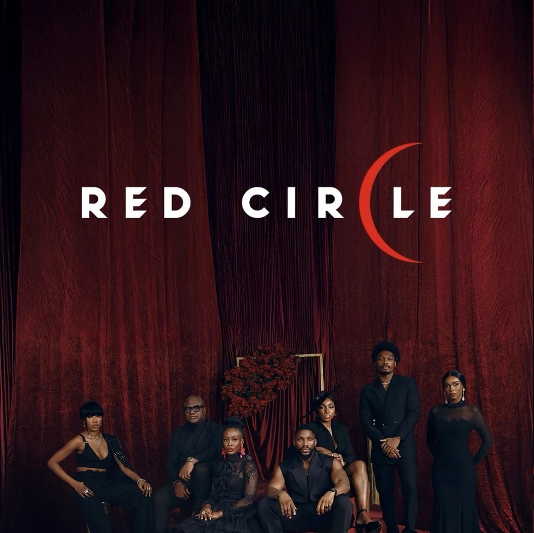 The iconic “Red Circle,” photoshoot with the black and red theme featuring the lead cast members including Femi Branch, Folu Storms, Tobi Bakre, Detola Jones, Mike Afolarin, Omawumi Dada and Lizzy Jay