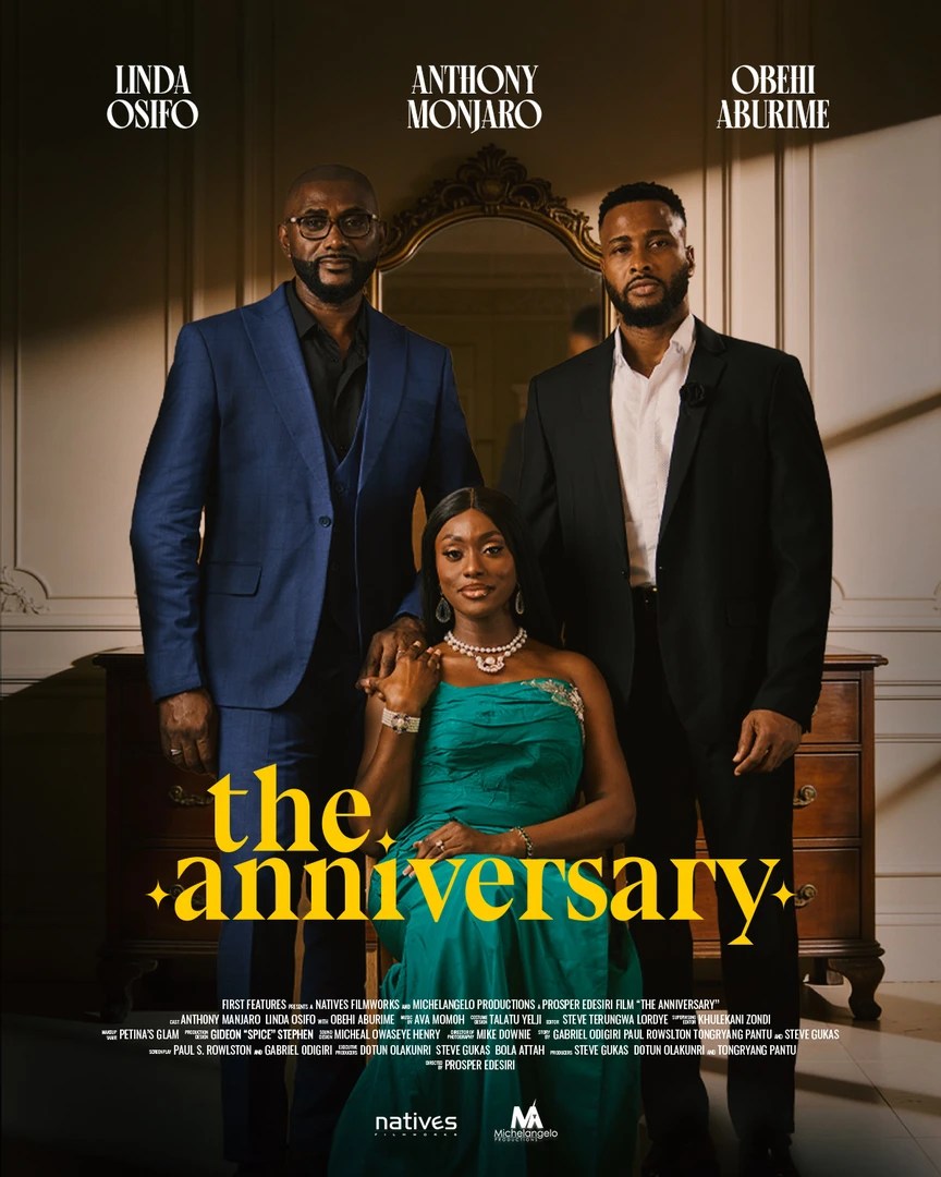 The Film Poster of Prosper Edesiri Arhawho’s The Anniversary featuring Anthony Monjaro, Linda Osifo and Obehi Aburime, premiered on Prime Video in June