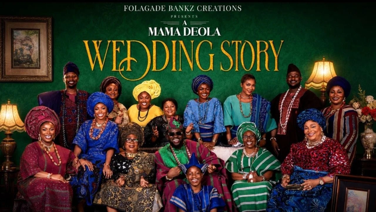 Folagade Banks with the ensemble cast of A Mama Deola Wedding Story, bringing the Mama Deola character from his short-form comedy work into Kava TV’s first original feature production.