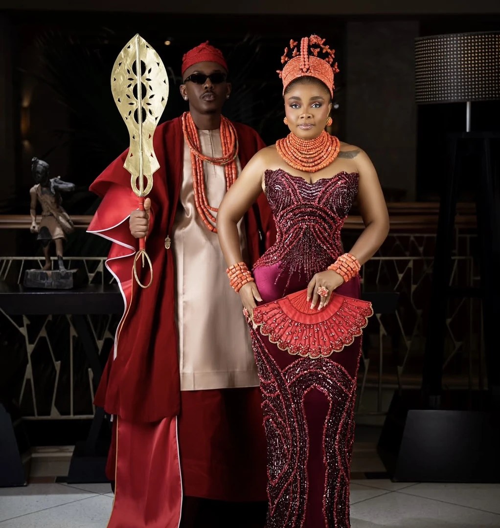 Bimbo Ademoye and Timini Egbuson share a romantic scene, reflecting the playful exchanges and developing attraction that feature in several of their on-screen collaborations.