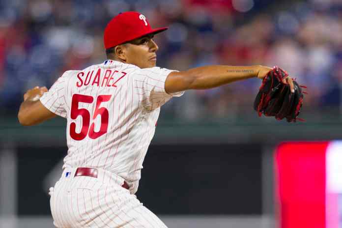 Arizona Diamondbacks v Philadelphia Phillies PHILADELPHIA, PA - JUNE 10: Ranger Suarez #55 of the Philadelphia Phillies throws a pitch against the Arizona Diamondbacks at Citizens Bank Park on June 10, 2019 in Philadelphia, Pennsylvania. (Photo by Mitchell Leff/Getty Images)